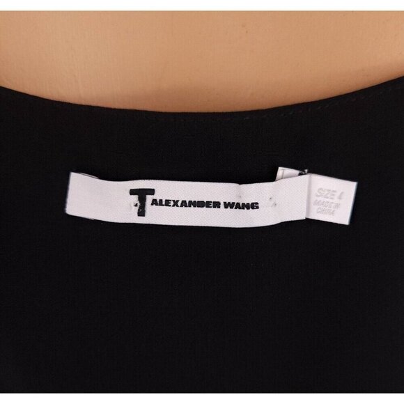 T by Alexander Wang Pleated Off-The-Shoulder Silk Dress Size 4 S Black - Picture 8 of 12